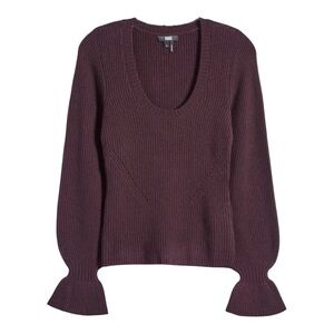 PAIGE Virtue Black Cherry Wool Blend Ribbed Scoop Neck Sweater Sz L EUC